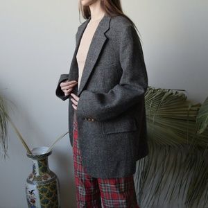 oversized pure wool herringbone check blazer 80s